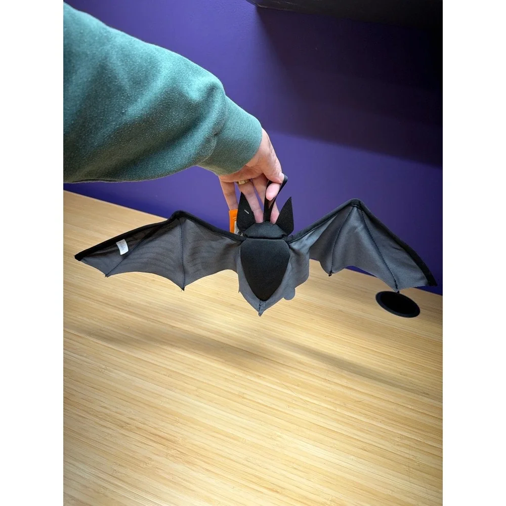 Halloween Bat Hanging Decoration Bendy Wings Black Plush NWT